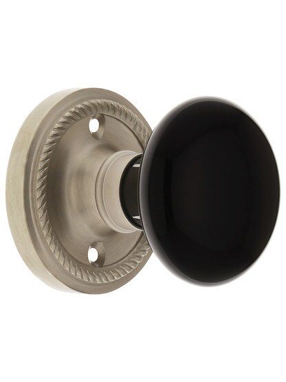 Rope Rose with Black Porcelain Knob in Satin Nickel with .